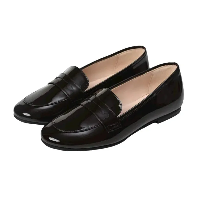 1308 - Brown Patent Leather Flat Loafer for Girl by London Kids