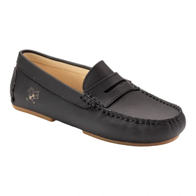 2460 - Black with Beige Sole Sahara Leather Soft Loafer for Girl by London Kids