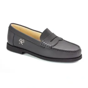 2525 - Black Sahara Leather Hard Loafer for Girl/Boy by London Kids