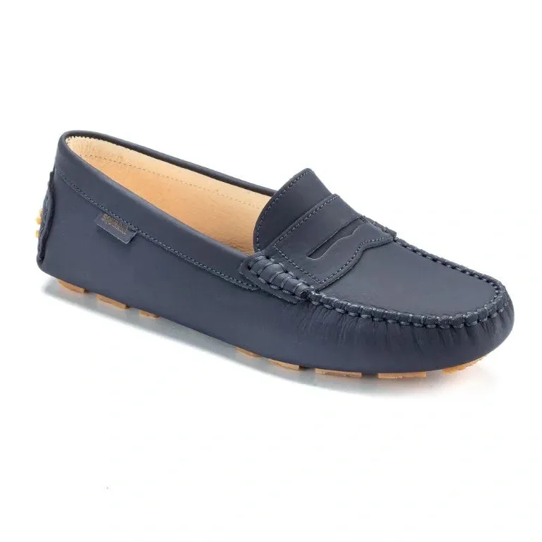 2582 - Navy with Beige Sole Sahara Leather Soft Loafer for Girl by London Kids