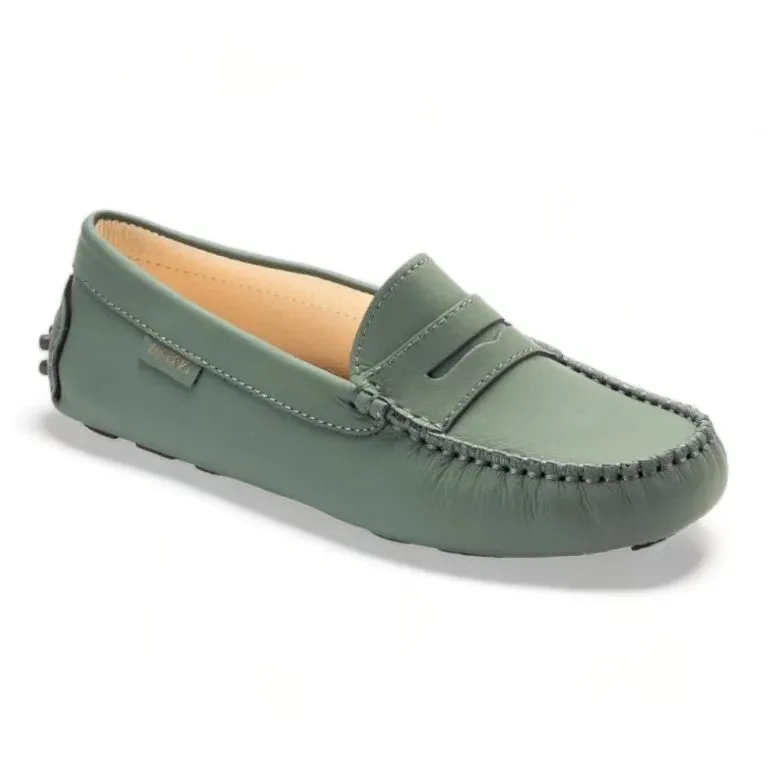 2582 - Olive Green Sahara Leather Soft Loafer for Girl by London Kids