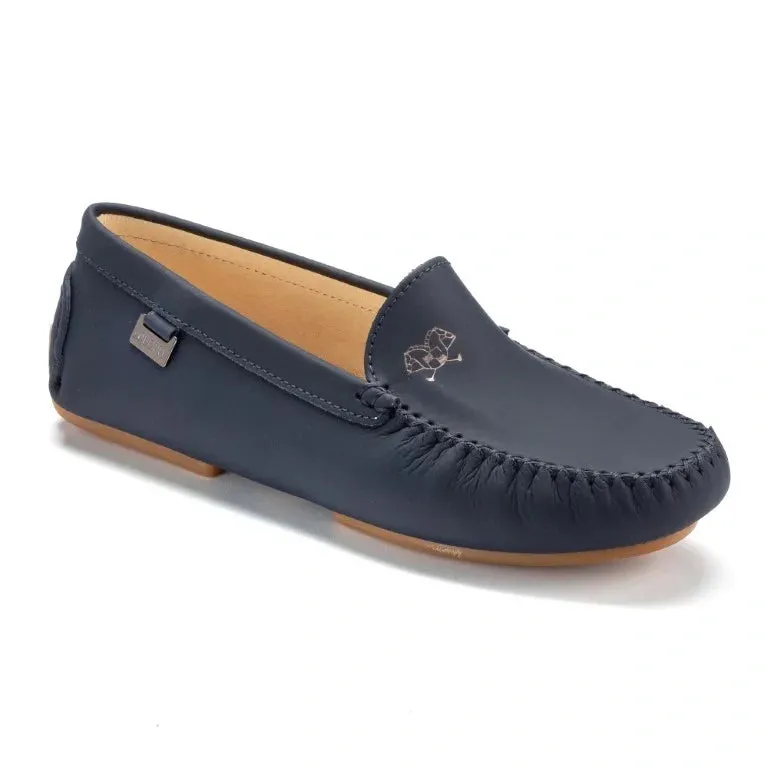 2600 - Navy with Beige Sole Sahara Leather Soft Loafer for Girl/Teen/Women by London Kids