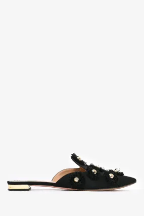 Aquazzura Black Fabric 'Sunflower' Mule Flats Size 38.5