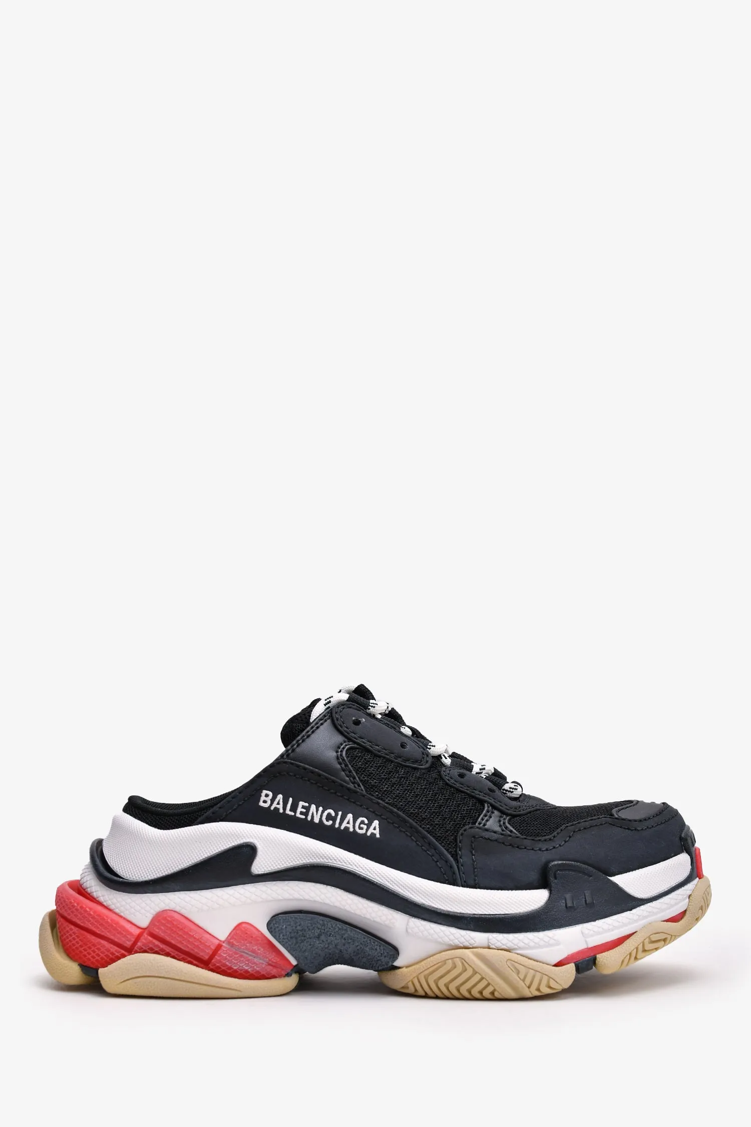 Balenciaga Black/Red Triple S Slip-On Sneakers Size 35