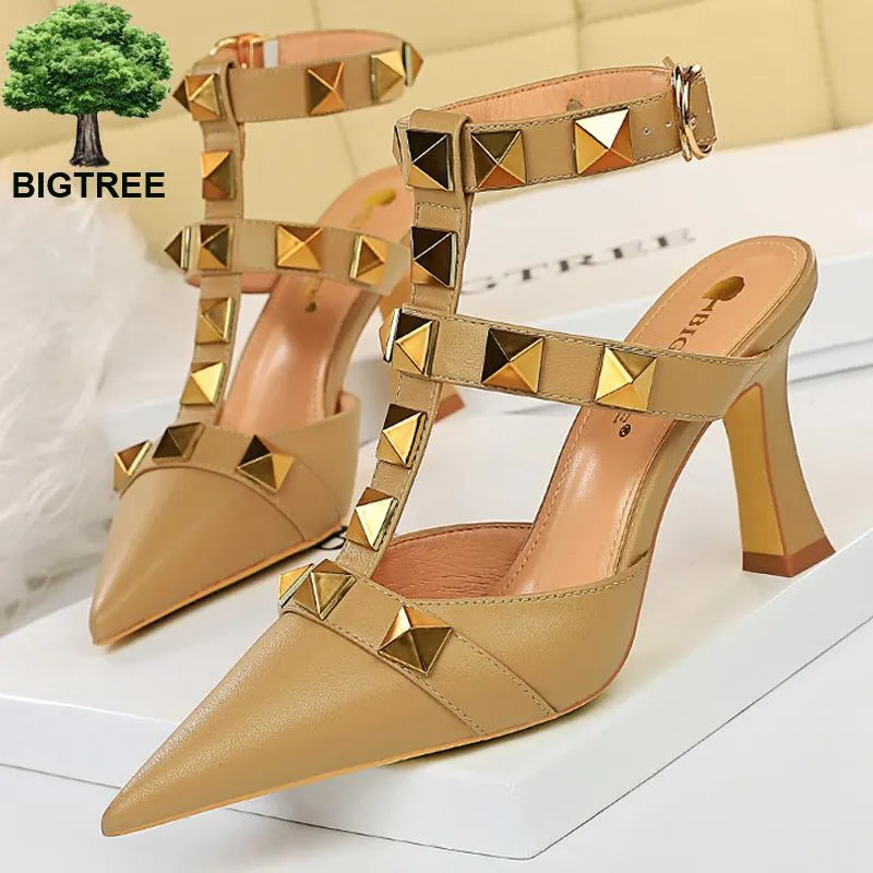 Bigtree Shoes Roman Style High Heels Metal Rivets Kitten Heels Women Pumps Sexy Party Shoes Summer Woman Sandals Heels Shoes