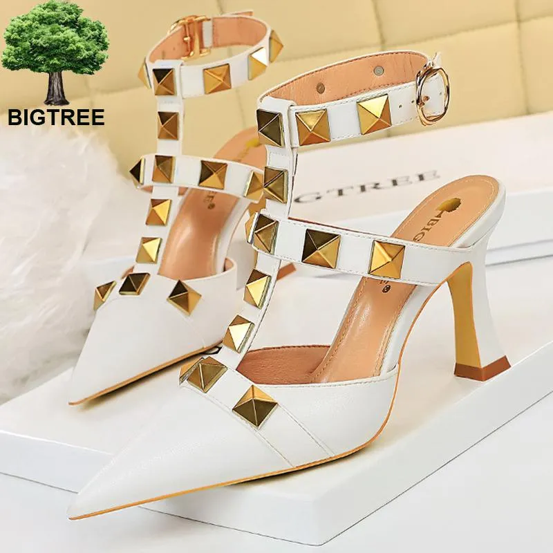 Bigtree Shoes Roman Style High Heels Metal Rivets Kitten Heels Women Pumps Sexy Party Shoes Summer Woman Sandals Heels Shoes