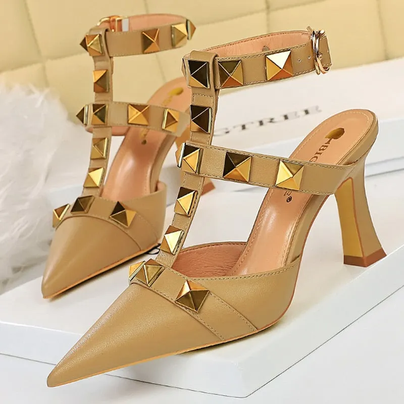 Bigtree Shoes Roman Style High Heels Metal Rivets Kitten Heels Women Pumps Sexy Party Shoes Summer Woman Sandals Heels Shoes