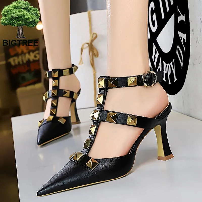 Bigtree Shoes Roman Style High Heels Metal Rivets Kitten Heels Women Pumps Sexy Party Shoes Summer Woman Sandals Heels Shoes