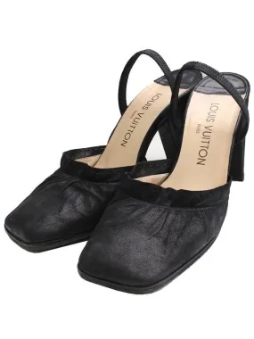 Black shirring leather slingback 37