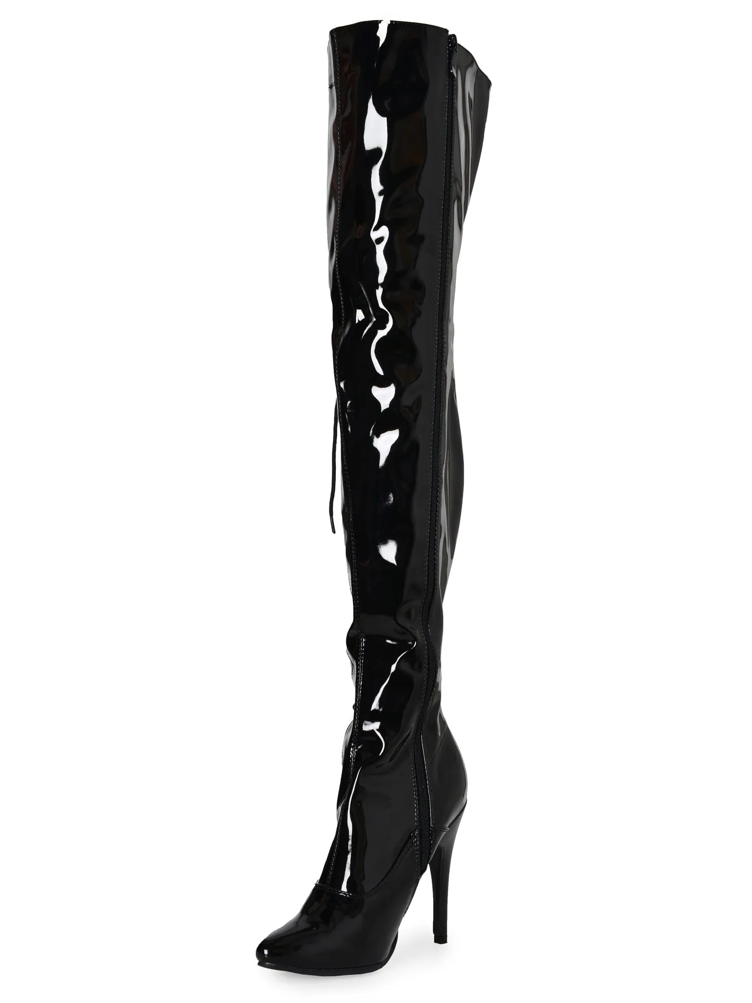 Black Thigh Boots With Side Lacing