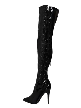 Black Thigh Boots With Side Lacing