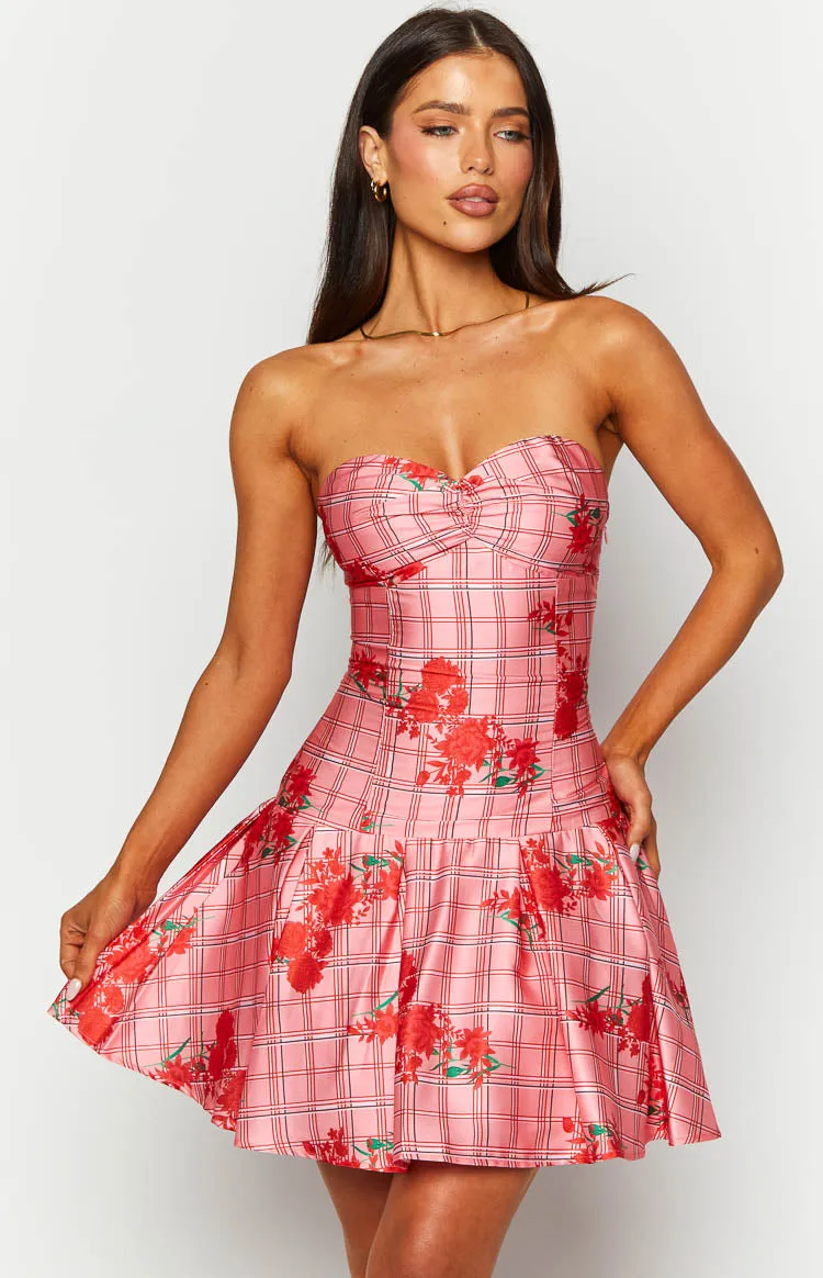 Blu Pink Floral Strapless Mini Dress