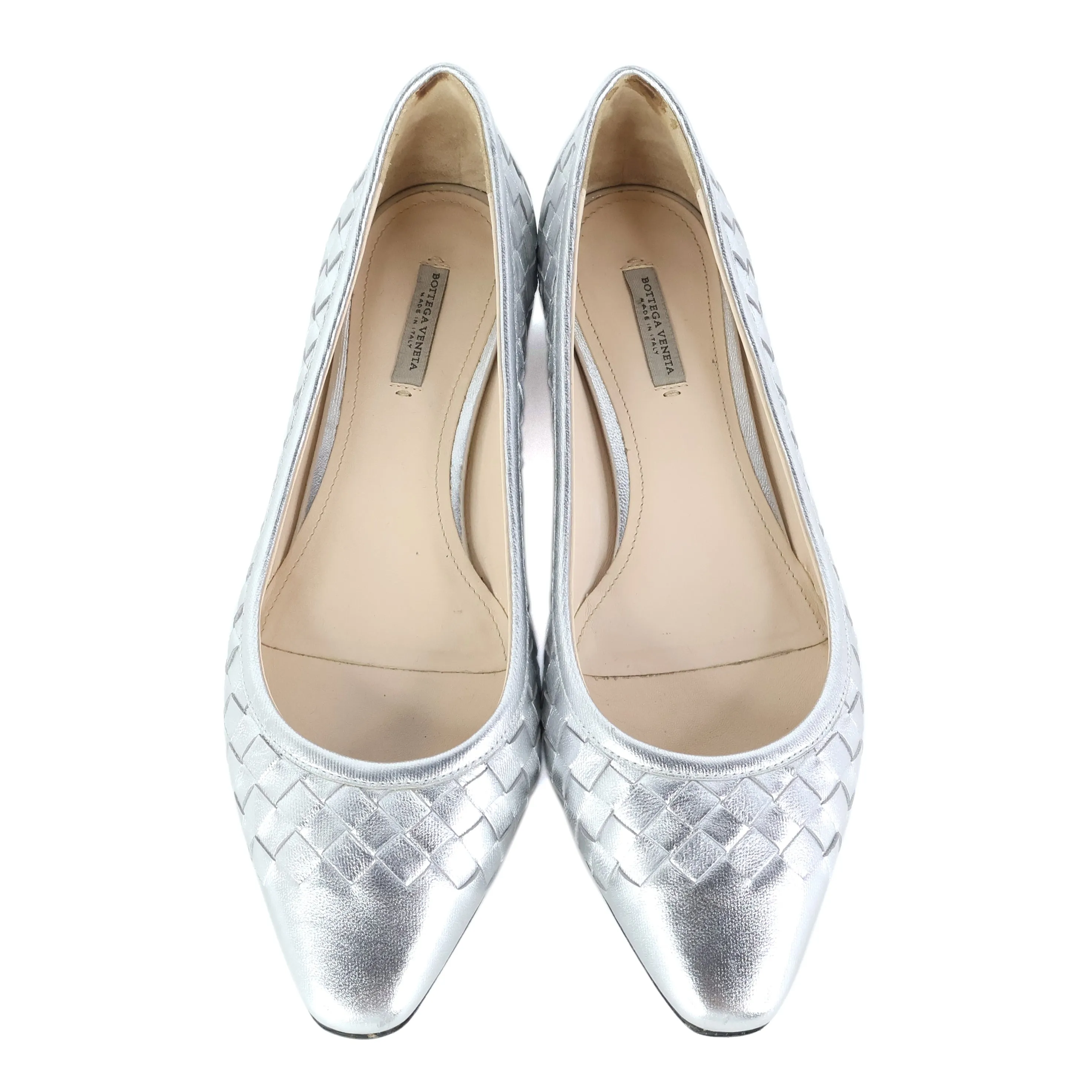 Bottega Veneta Flats Metallic Silver Intrecciato