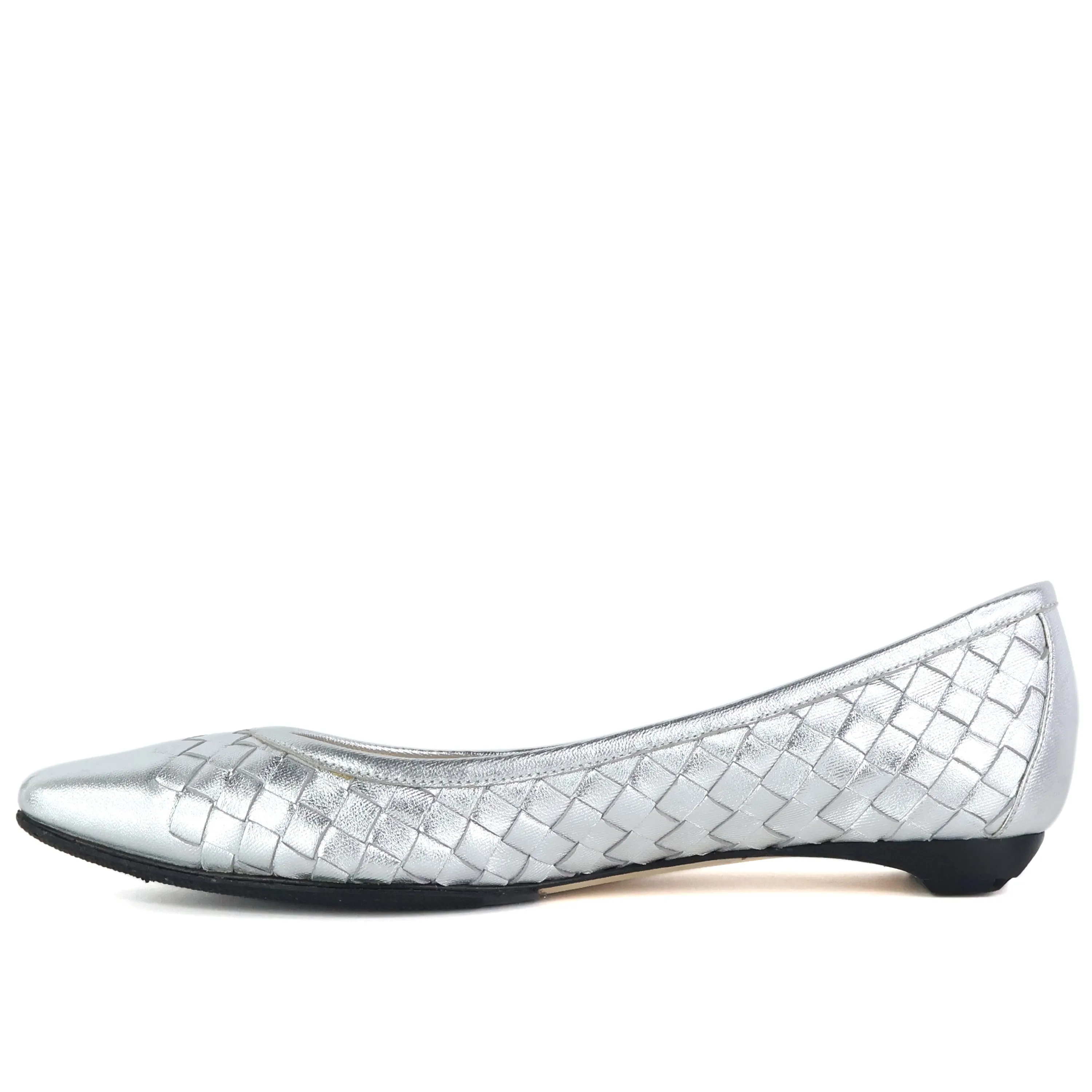 Bottega Veneta Flats Metallic Silver Intrecciato