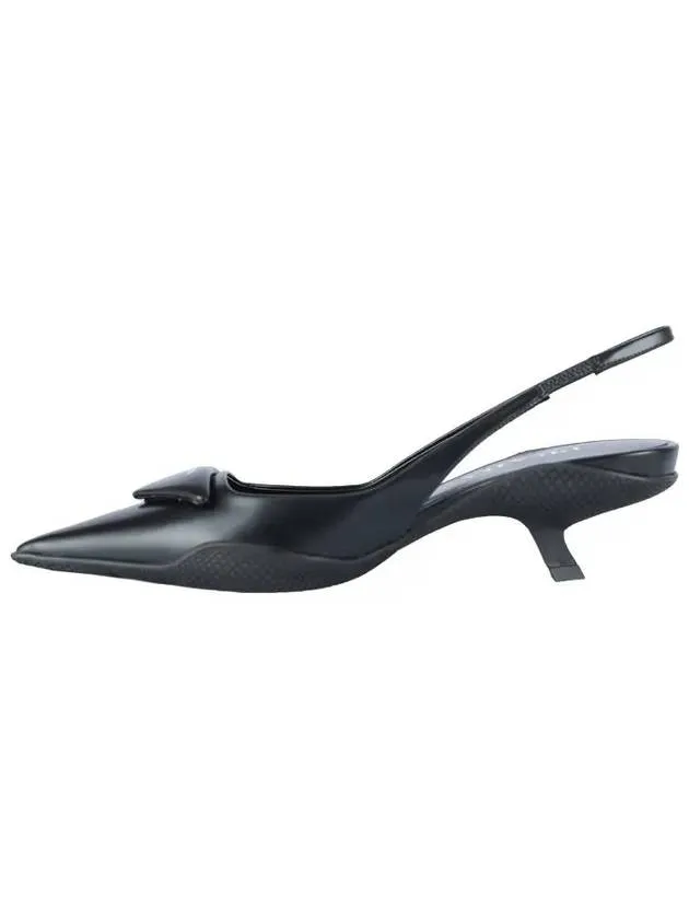 Brushed Leather Slingback Heels Black