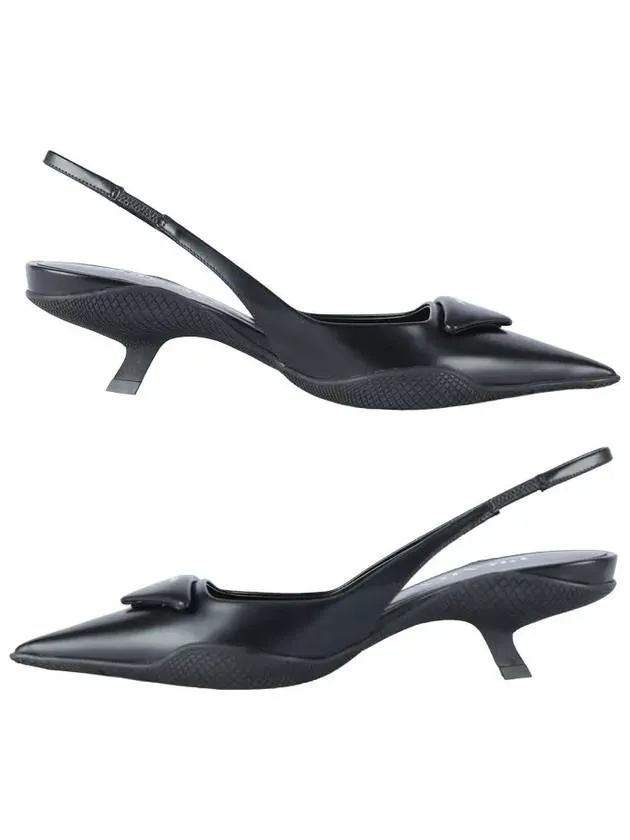 Brushed Leather Slingback Heels Black