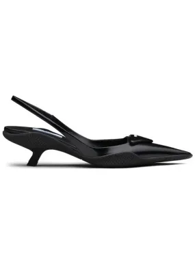 Brushed Leather Slingback Heels Black