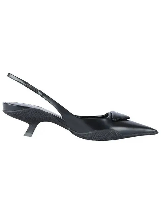 Brushed Leather Slingback Heels Black