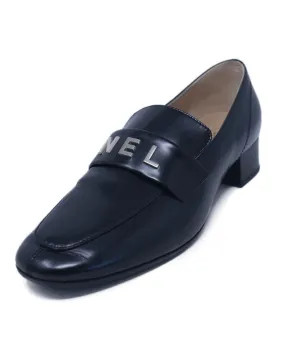 Chanel Black Leather Lettering Loafers sz 9.5