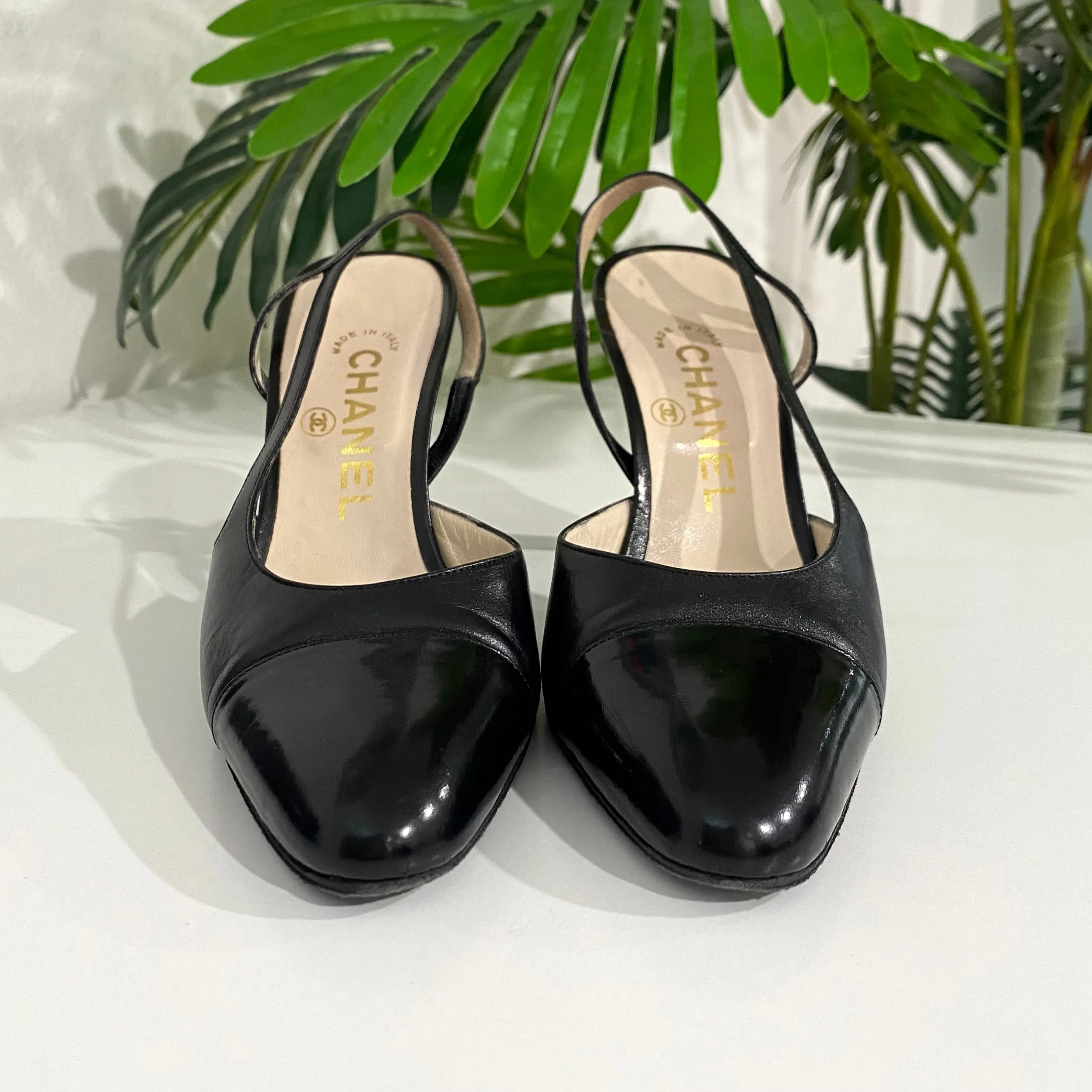 Chanel Vintage Black Slingback Heels