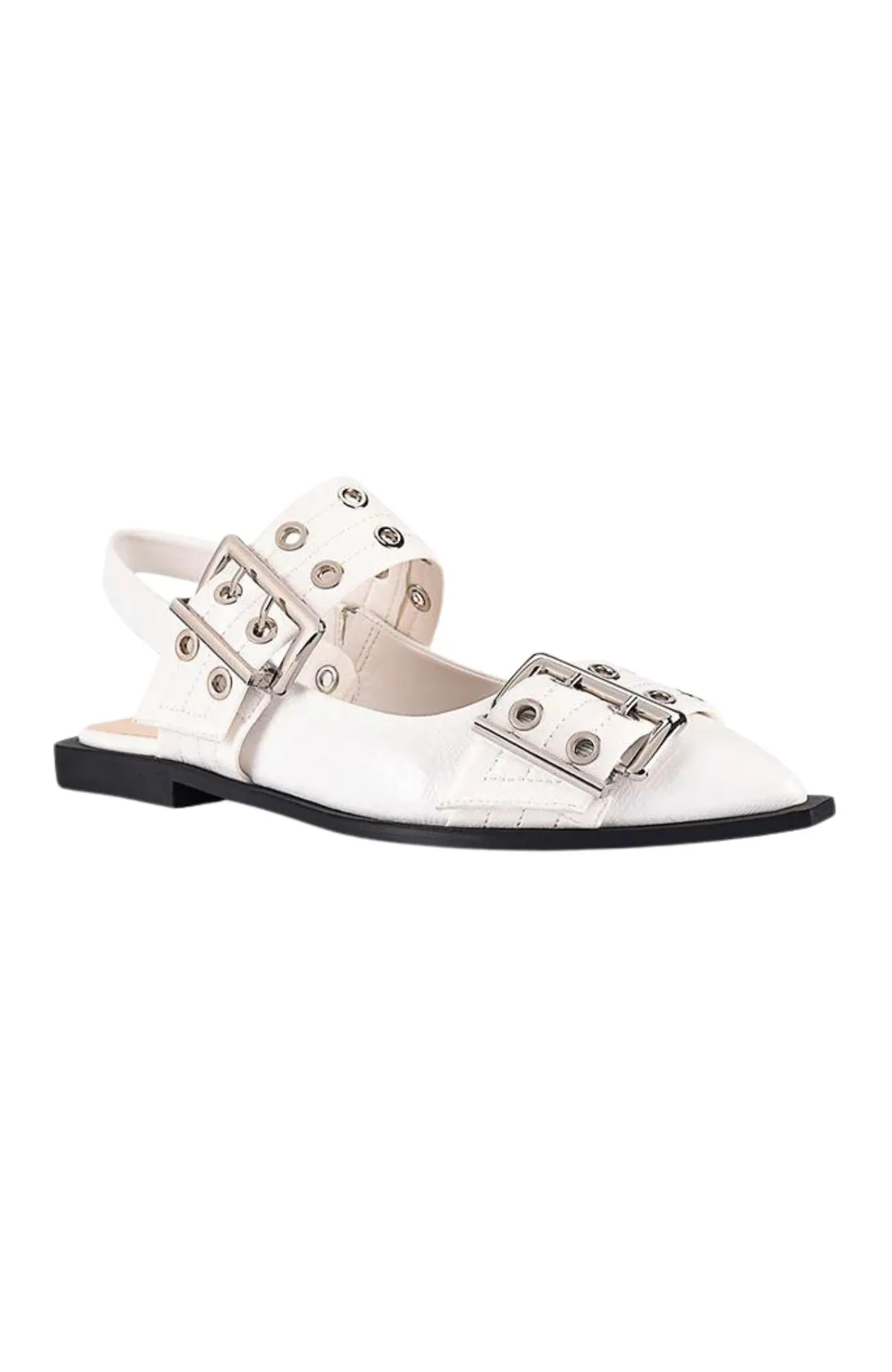 Clea Slingback Buckle Flats Chalk White Crinkle