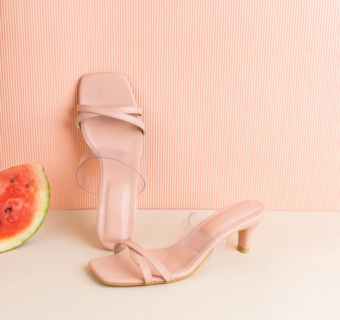 Coral Transparent Kitten Heels