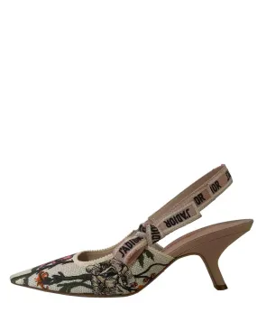 Dior Multicolor Floral Embroidered J'ADIOR Slingback Pumps sz 39.5