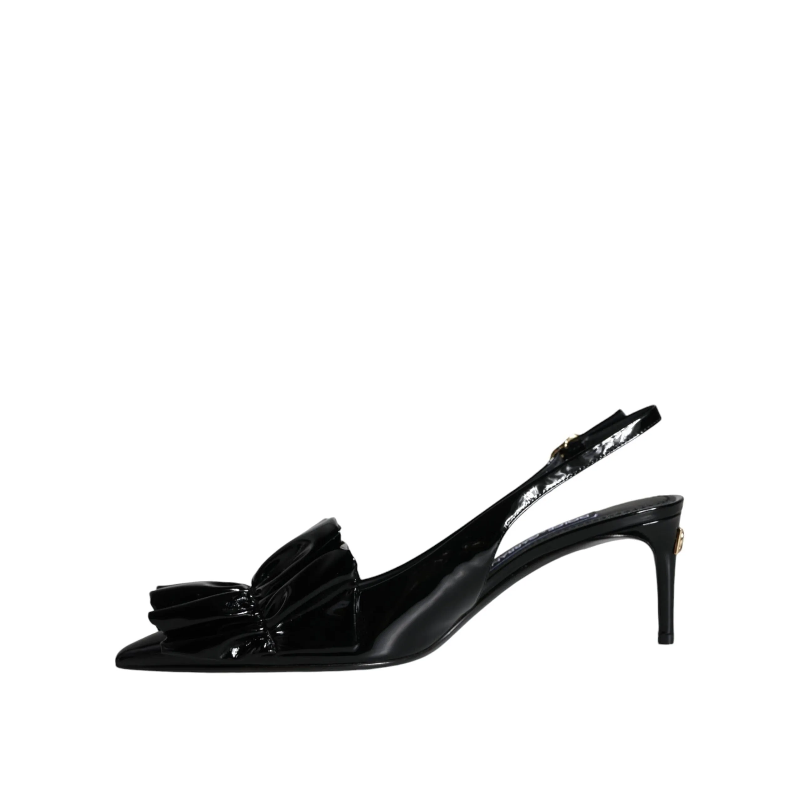 Dolce & Gabbana Black Patent Leather Heels Slingback Shoes