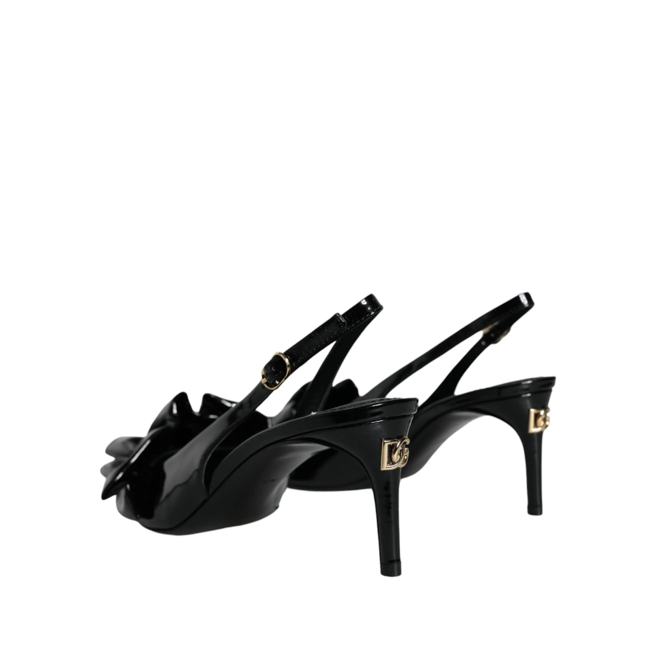 Dolce & Gabbana Black Patent Leather Heels Slingback Shoes