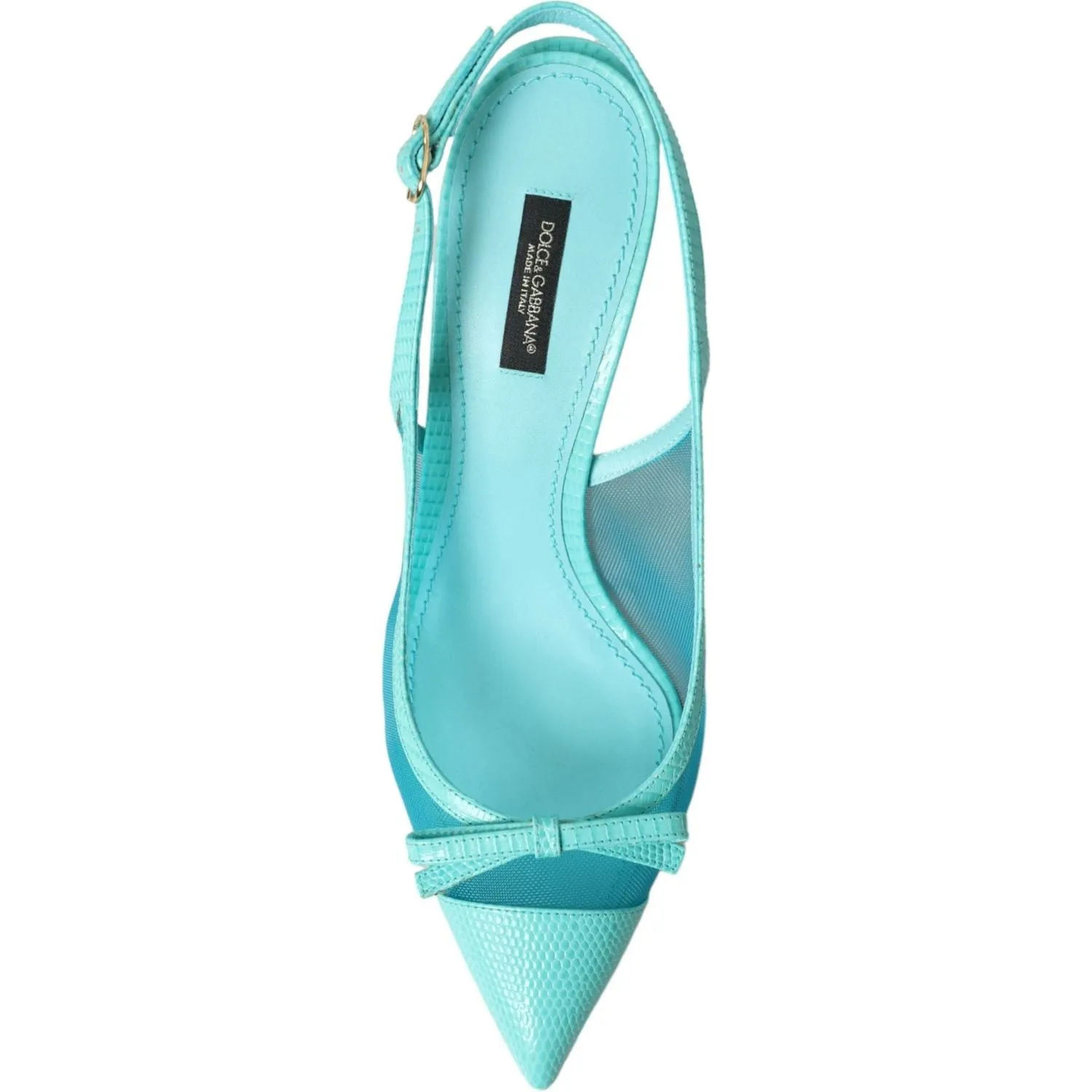 Dolce & Gabbana Blue Leather Mesh High Heels Slingback Shoes