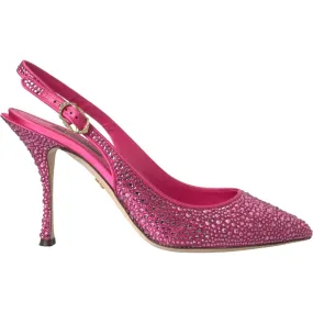 Dolce & Gabbana Pink Strass Crystal Heels Slingbacks Shoes