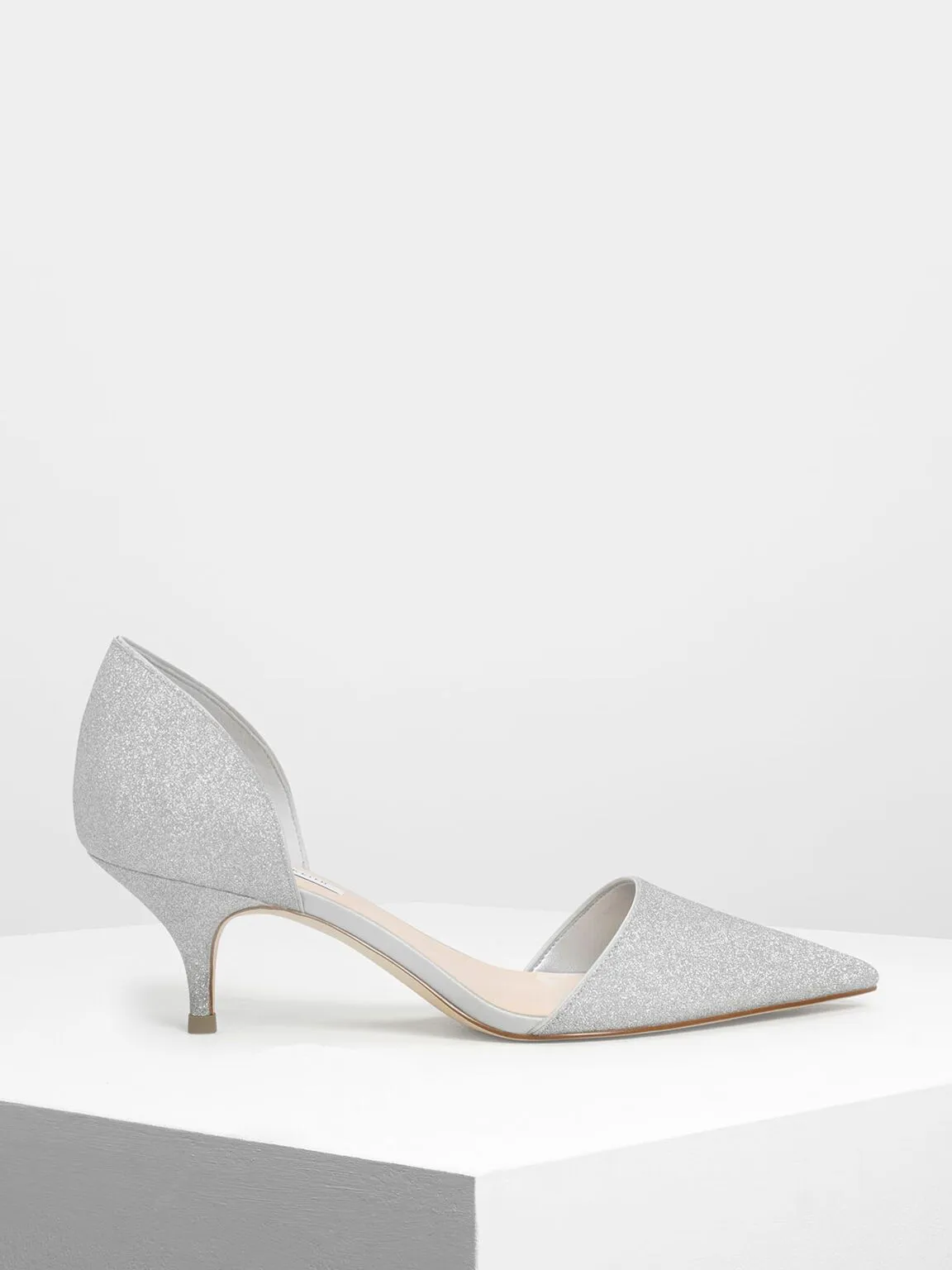 D'Orsay Glitter Kitten Heel Pumps