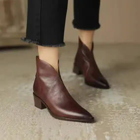 Elegant Retro Vegan Leather Ankle Boots with Heel for Women | Chic & Ideal for Autumn