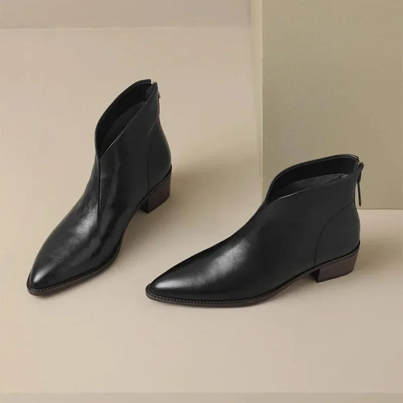 Elegant Retro Vegan Leather Ankle Boots with Heel for Women | Chic & Ideal for Autumn