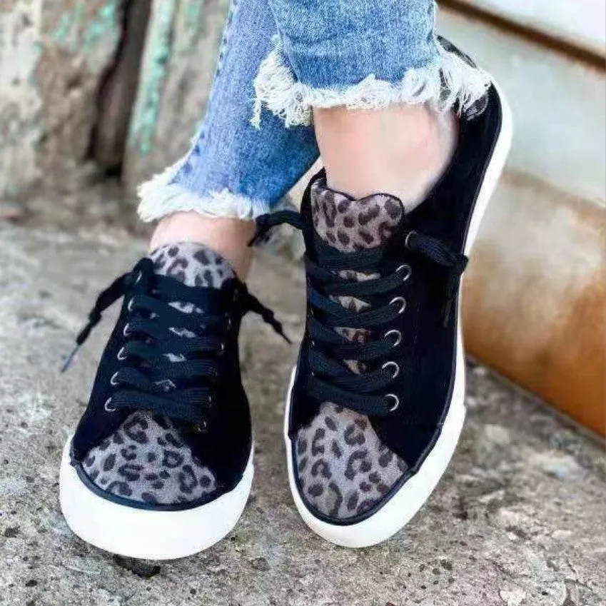 elveswallet Light Leopard Slip on Flat Canvas Sneakers