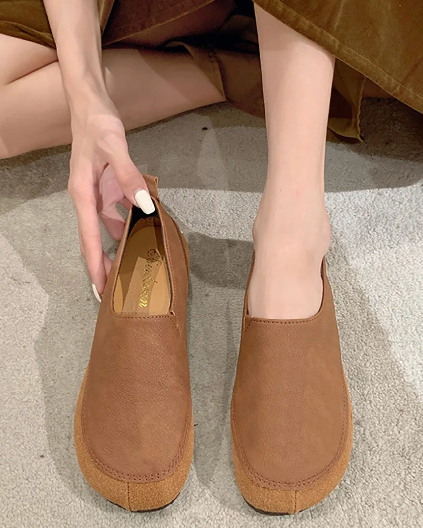 elveswallet Minimalist retro soft sole round toe loafers