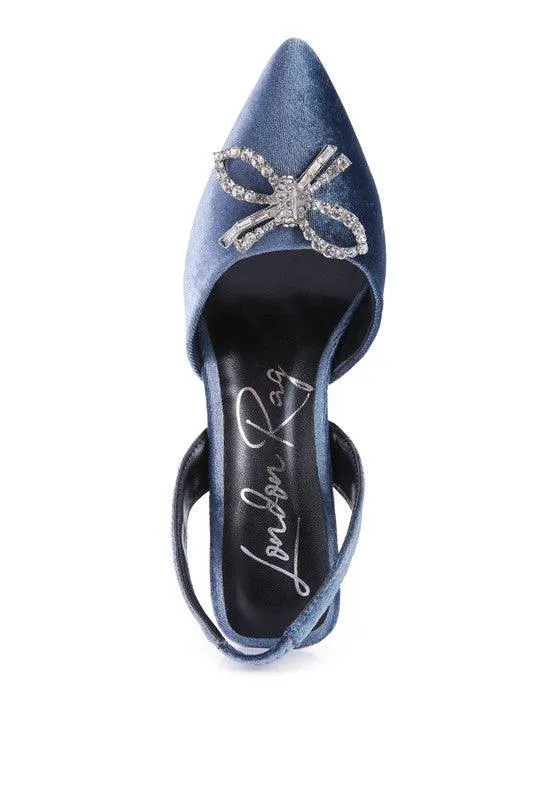 Firebird Velvet Diamante Heeled Slingback Mules