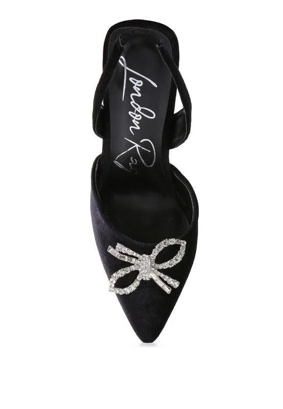 Firebird Velvet Diamante Heeled Slingback Mules