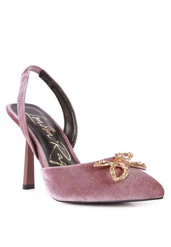 Firebird Velvet Diamante Heeled Slingback Mules