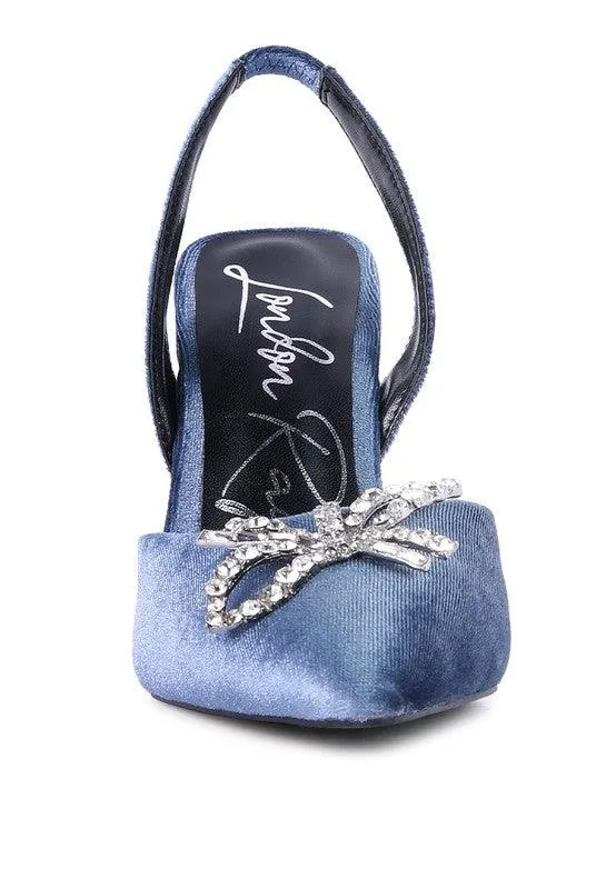 Firebird Velvet Diamante Heeled Slingback Mules