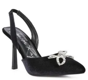 Firebird Velvet Diamante Heeled Slingback Mules