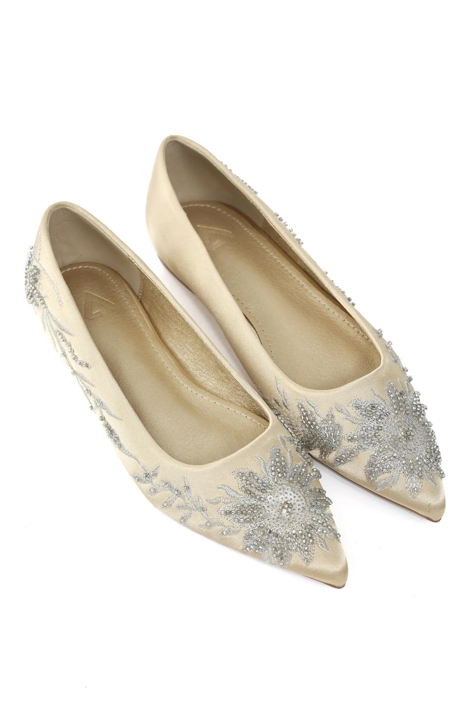 FLORAL POINTED FLATS-GOLD