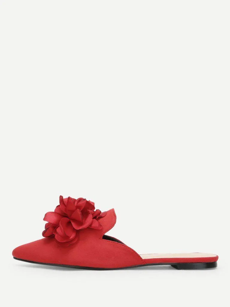 Flower Applique Flat Mules