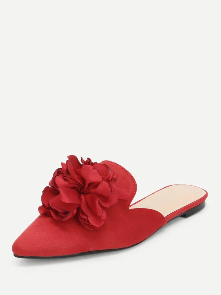 Flower Applique Flat Mules