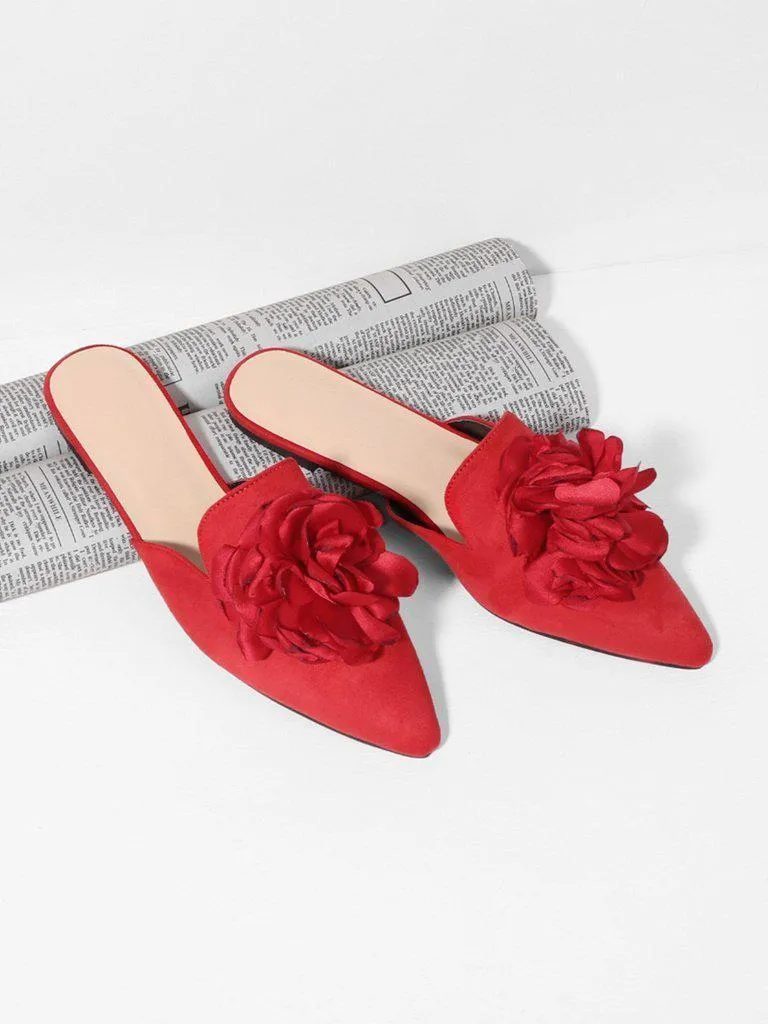 Flower Applique Flat Mules