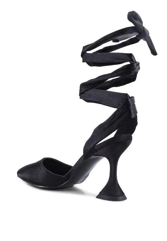 Fonda Kitten Heel Tie Up Satin Sandals