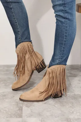 Fringe Cowboy Western Ankle Boots in Tan