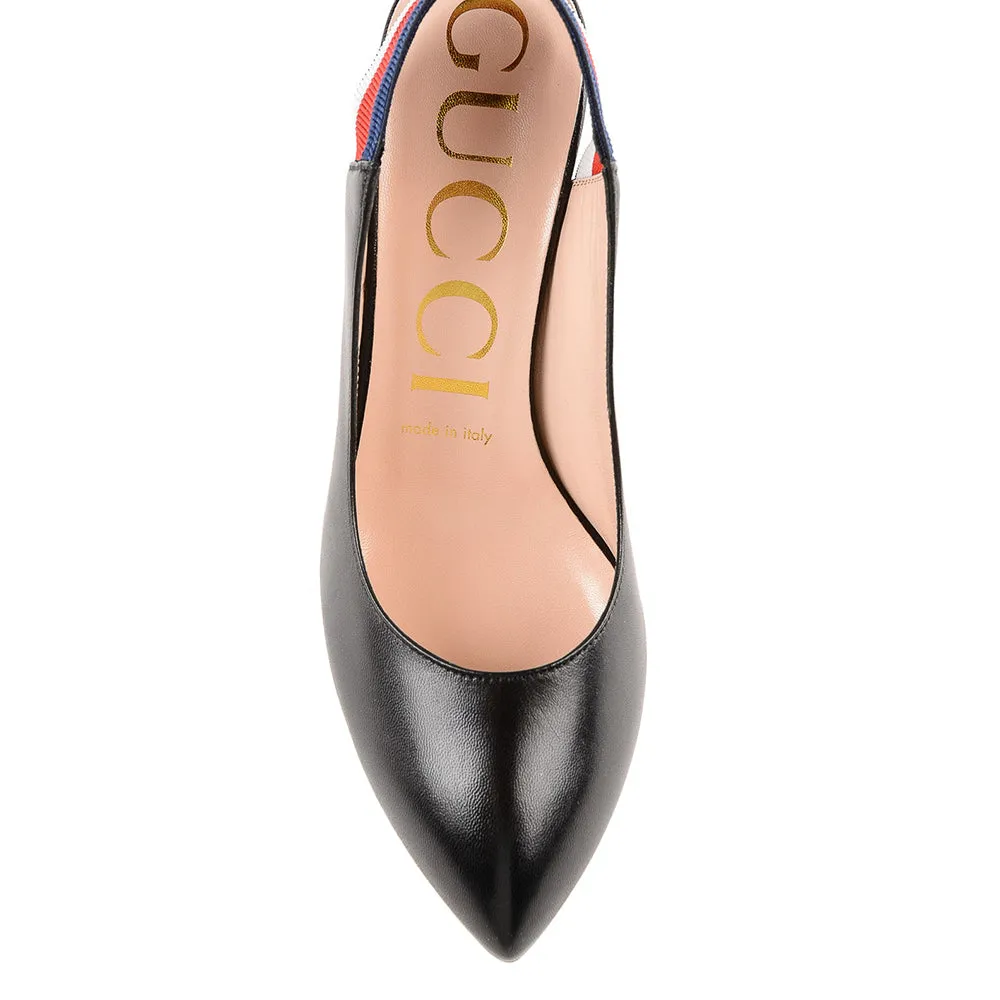 Gucci Women's Sylvie Web Leather Slingback Heels Pumps in Black