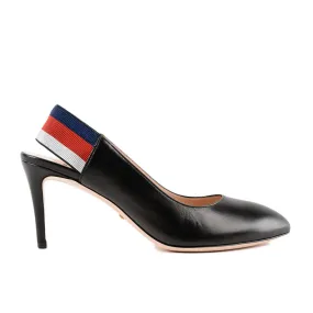 Gucci Women's Sylvie Web Leather Slingback Heels Pumps in Black