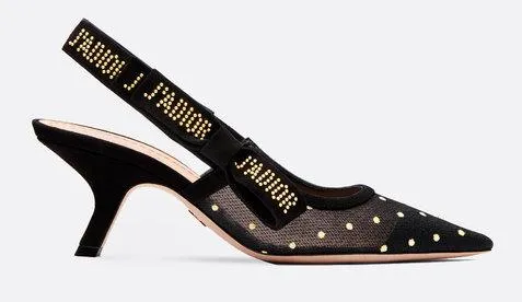 J'Adior Slingback in Gold Tone Dotted Swiss